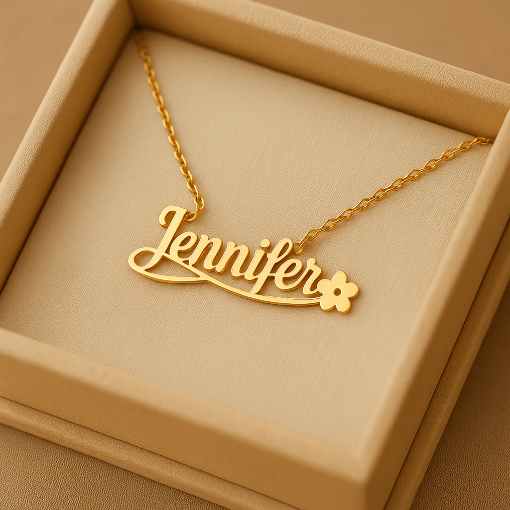 Collier Pr��nom avec Fleur �C Bijou Personnalis�� en Acier Inoxydable