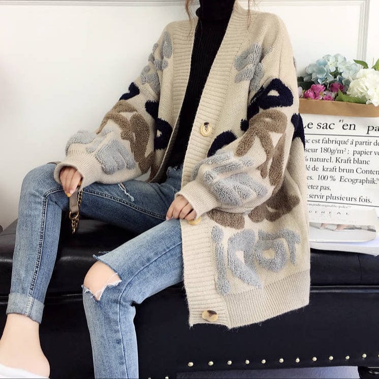 Cardigan laine oversize femme motif lettre style urbain MAX FOR ME