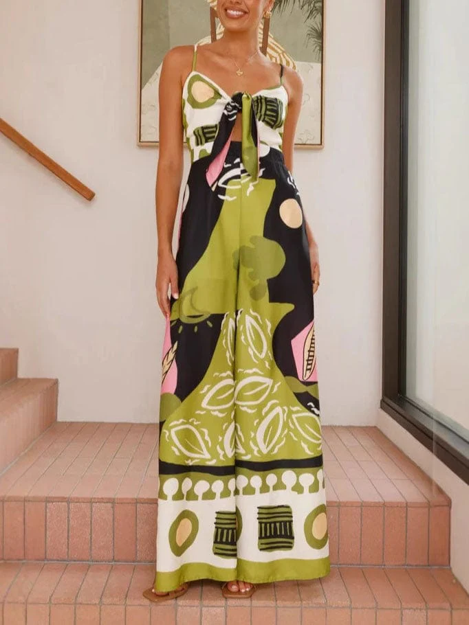 Combinaison large �� bretelles imprim�� peint - style artistique unique