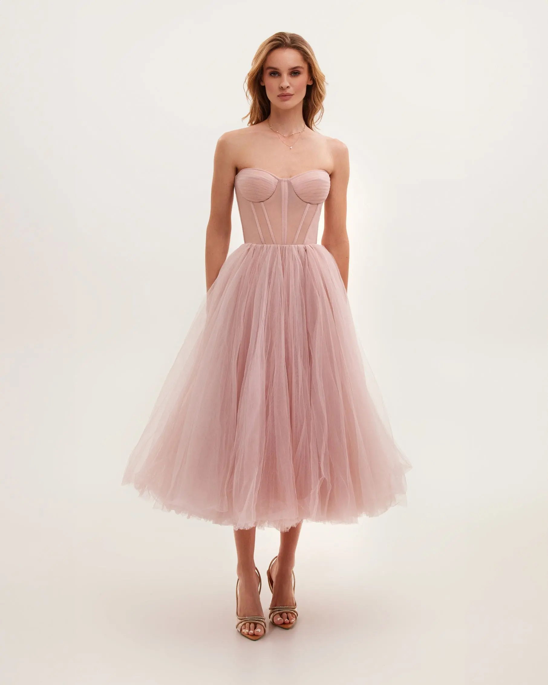 Robe de Soir��e en Tulle Rose Poudr�� �C Bustier ��l��gant
