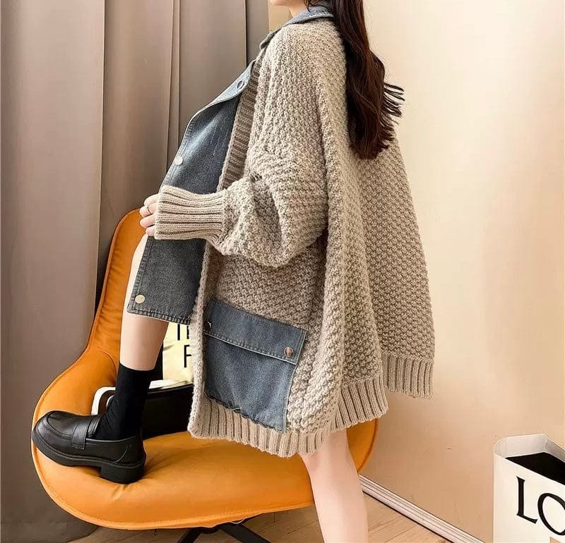 Cardigan ample femme maille et denim collection Max oversize - Style d��contract�� chic automne-hiver