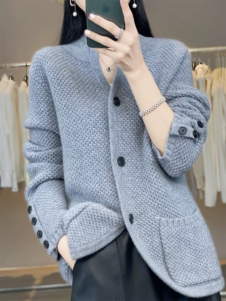 Cardigan femme en maille gaufr��e �C laine douce et coupe d��contract��e MAX FOR ME