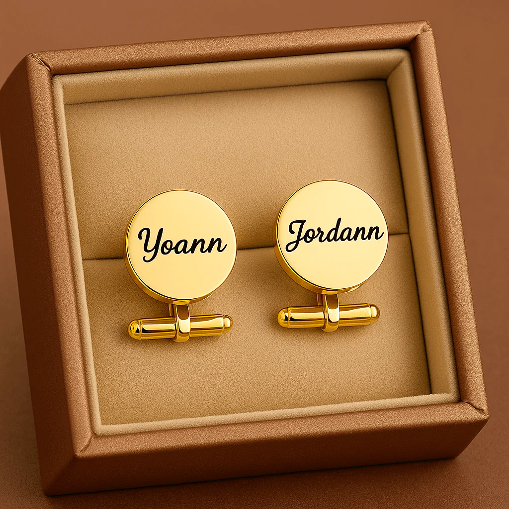 Boutons de manchette personnalisés �?Gravure ronde élégante