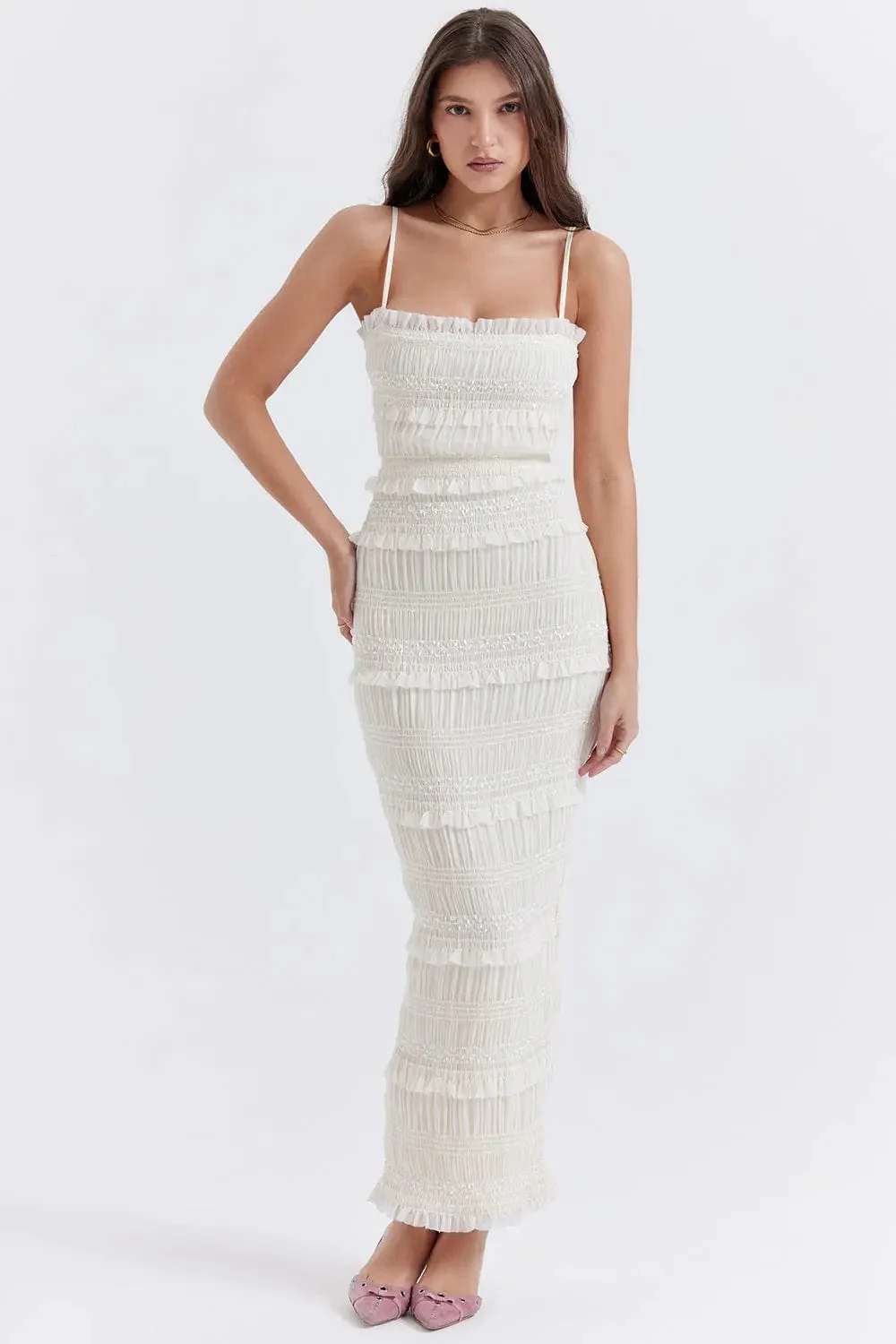 Robe Longue  ��l��gante Raya �C Longueur maxi et effet pliss�� textur��