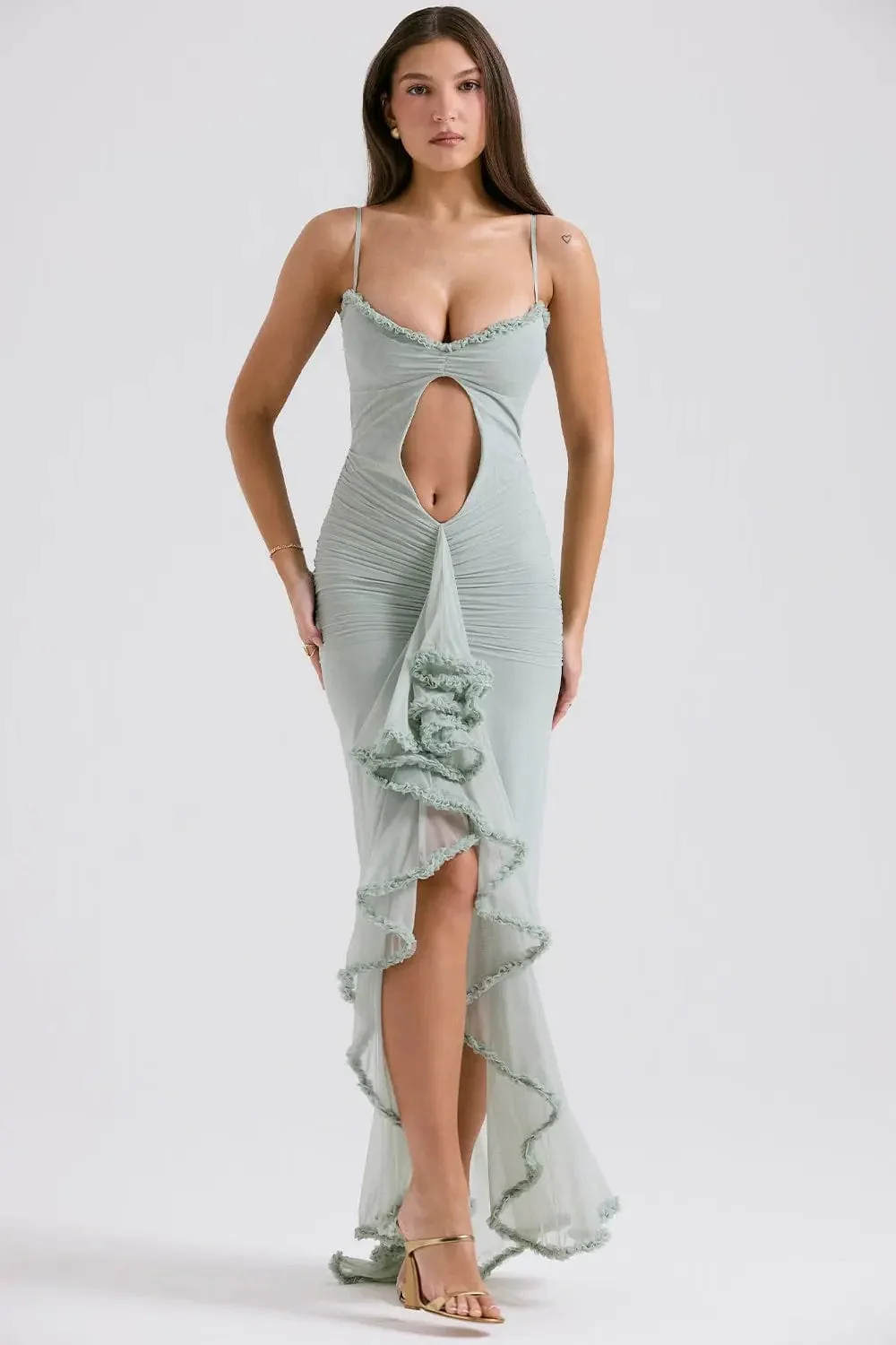 Robe Clara ��l��gante & Sexy �C Sans Manches, Fente Volant��e