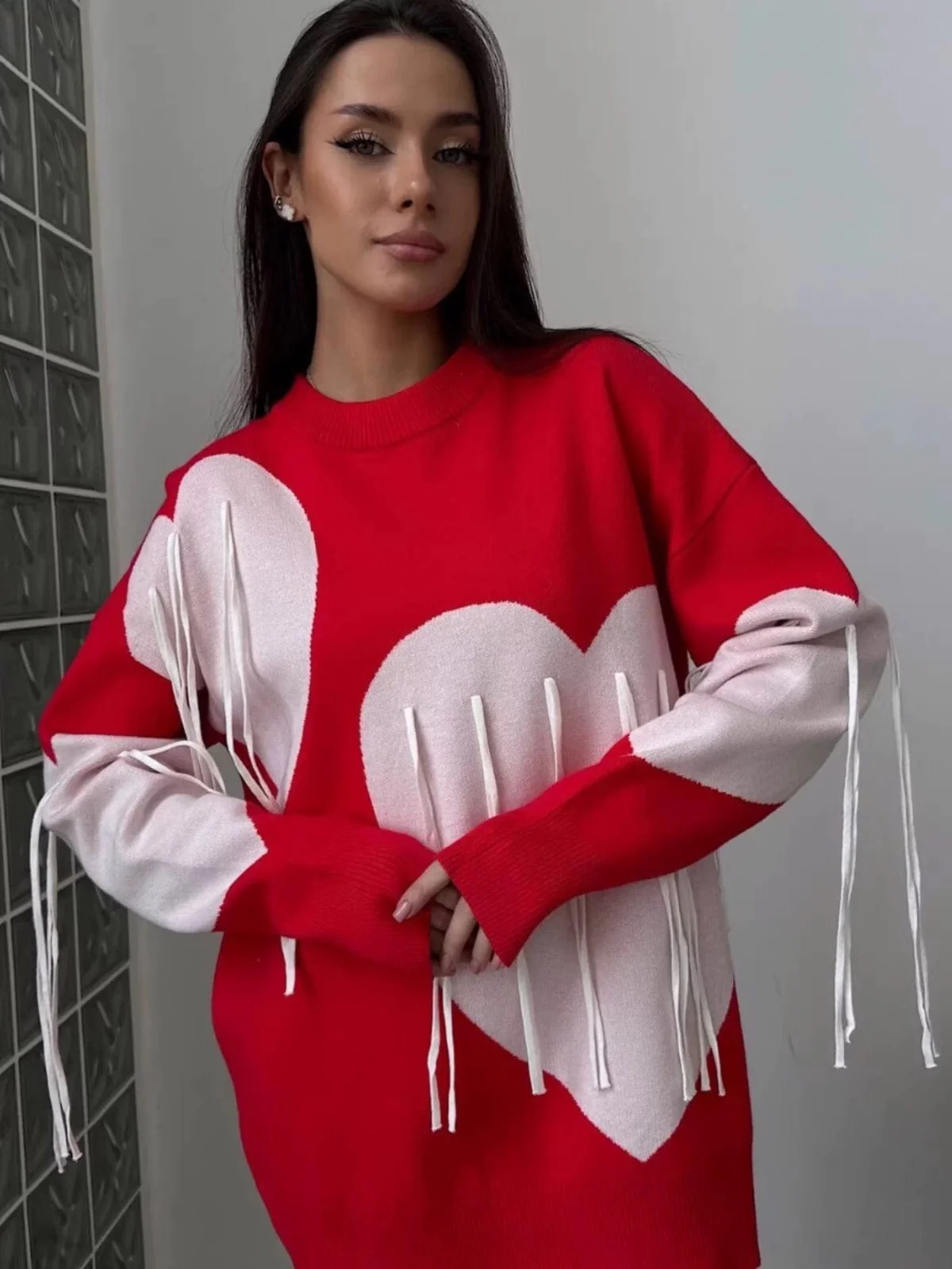 Pull femme motifs c?ur franges moderne f��minit�� cr��ative MAX FOR ME