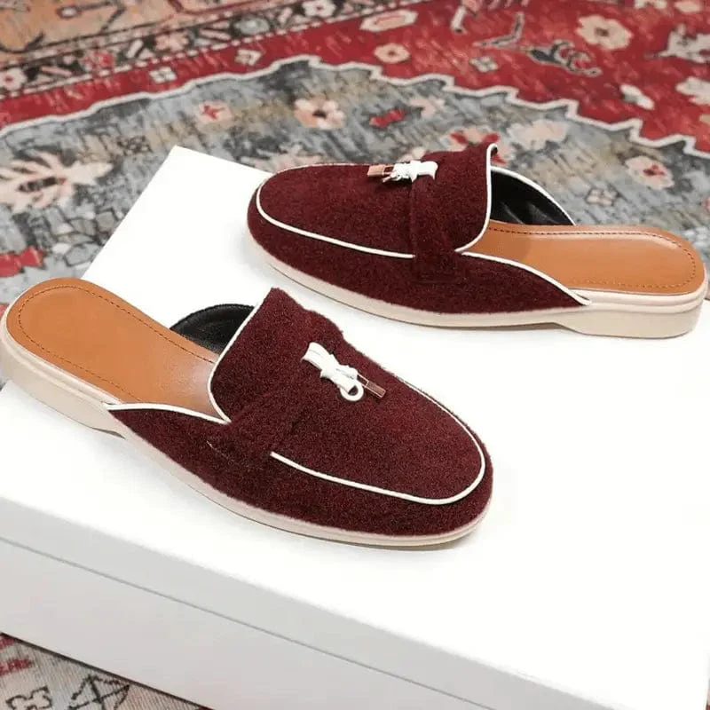 Mules Femme Bordeaux �� Enfiler �C Finition Contrast��e et D��tail ��l��gant