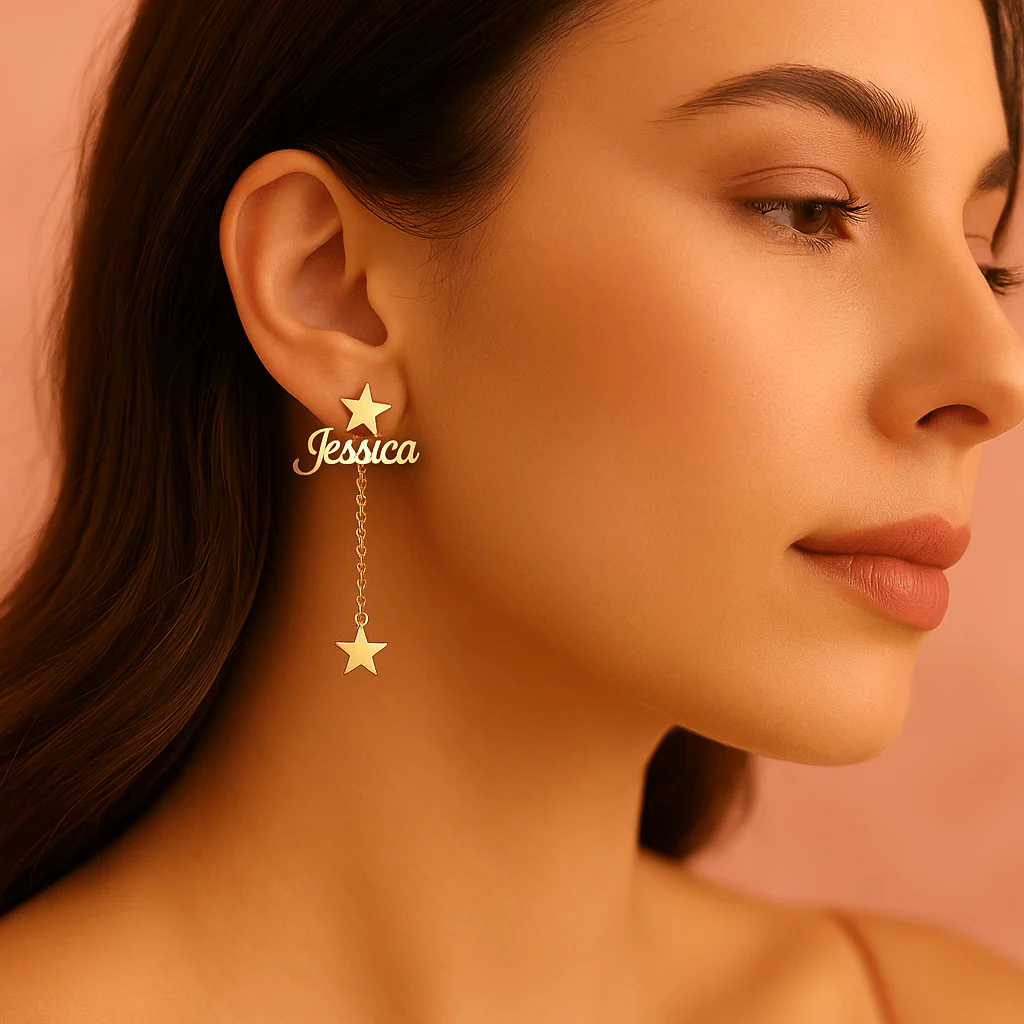 Boucles d’Oreilles Prénom Personnalisé avec Étoiles �?Acier Inoxydable or