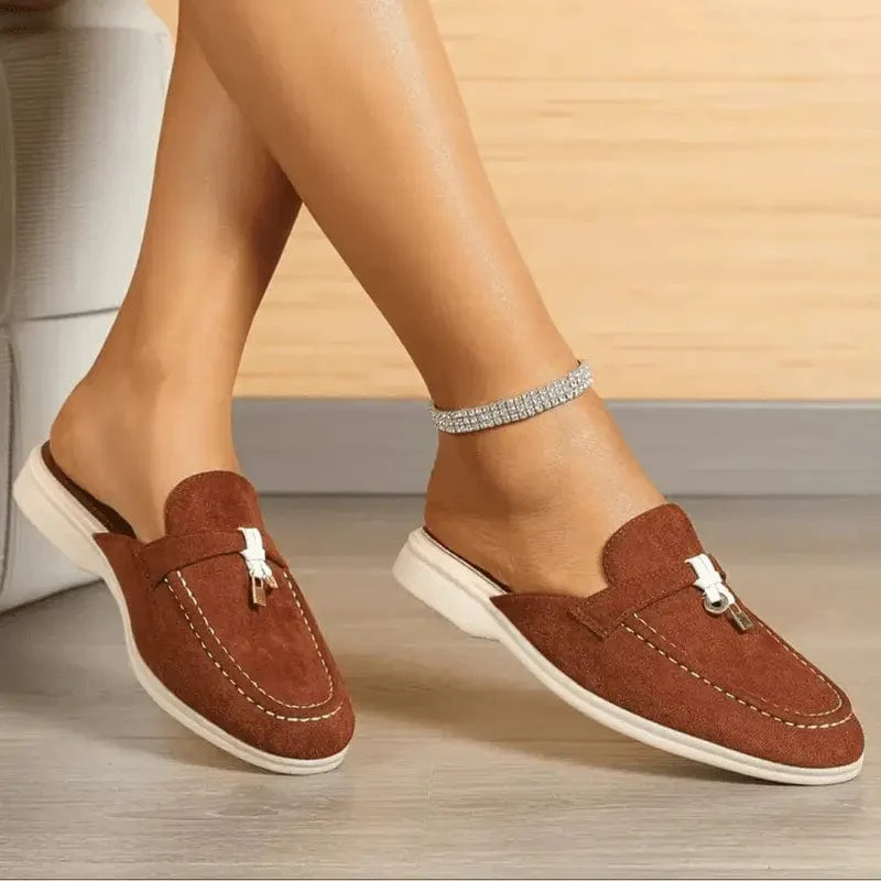 Mocassins Femme ��t�� �� Enfiler �C Su��dine Marron et Semelle Blanche
