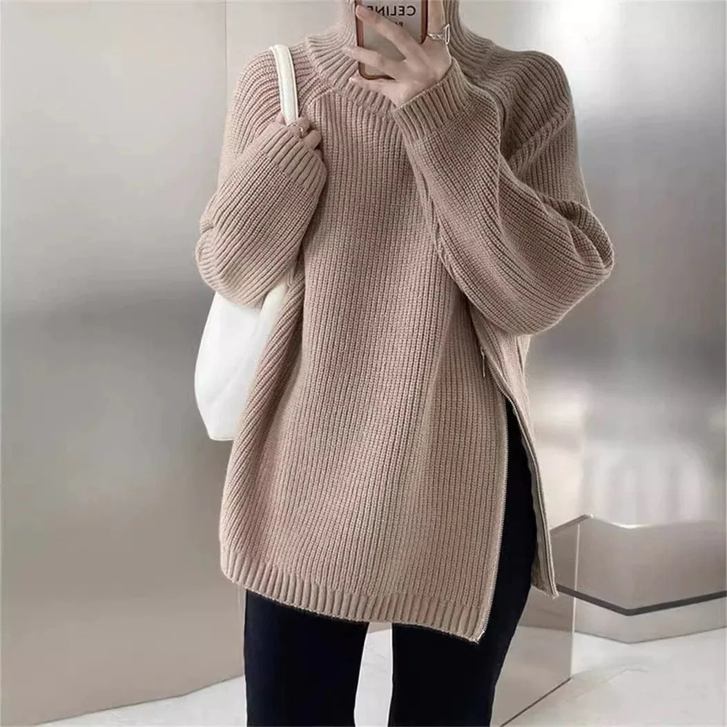 Pull zipp�� femme col montant oversize automne hiver Max for Me - Confort cosy moderne