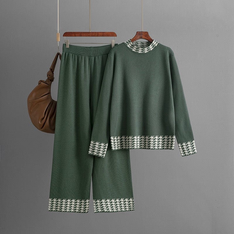 Ensemble femme en maille �� motif pied-de-poule �C ��l��gance douce et confort structur��