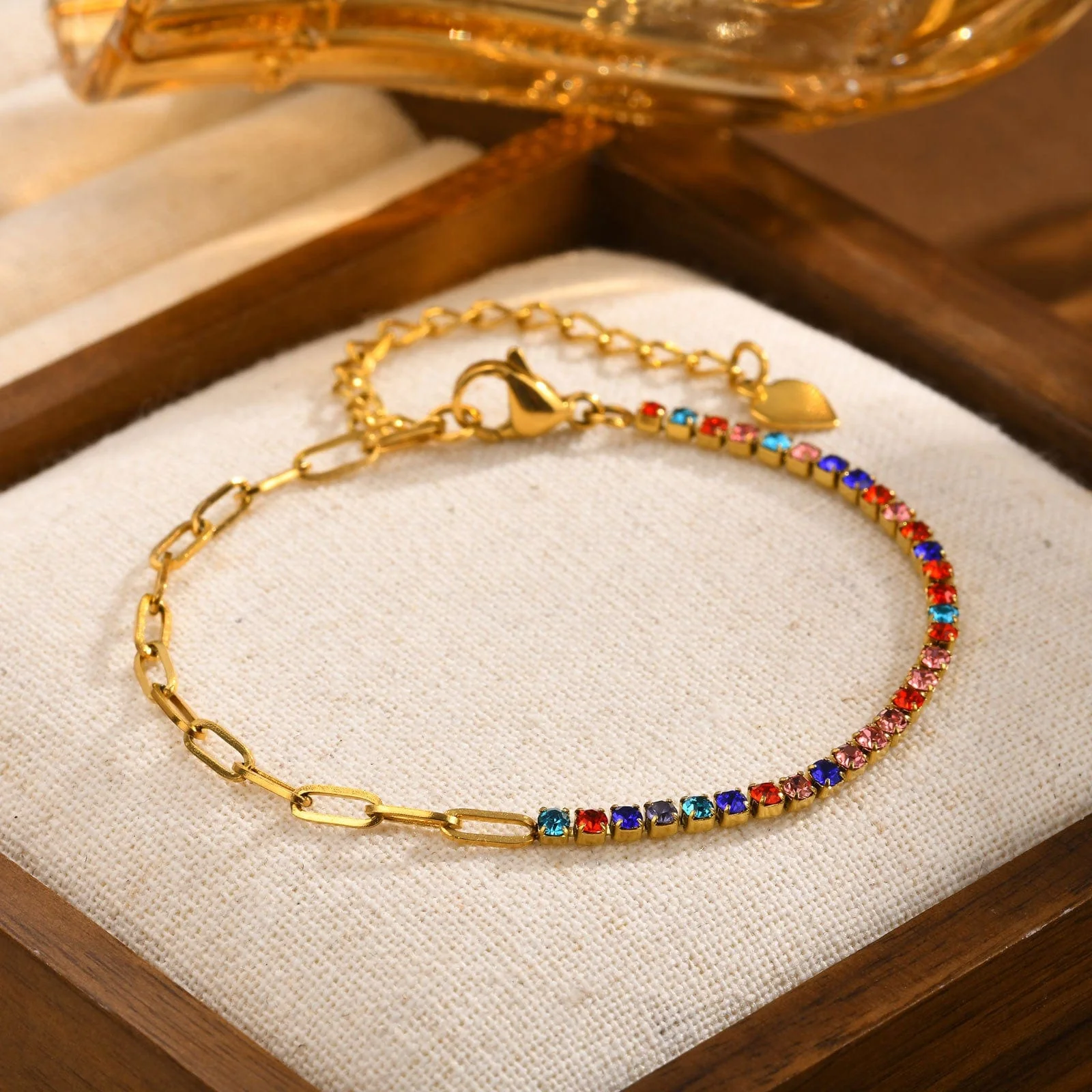 Bracelets dor��s 18K maillons fins strass color��s zirconiums ��l��gance MAX FOR ME