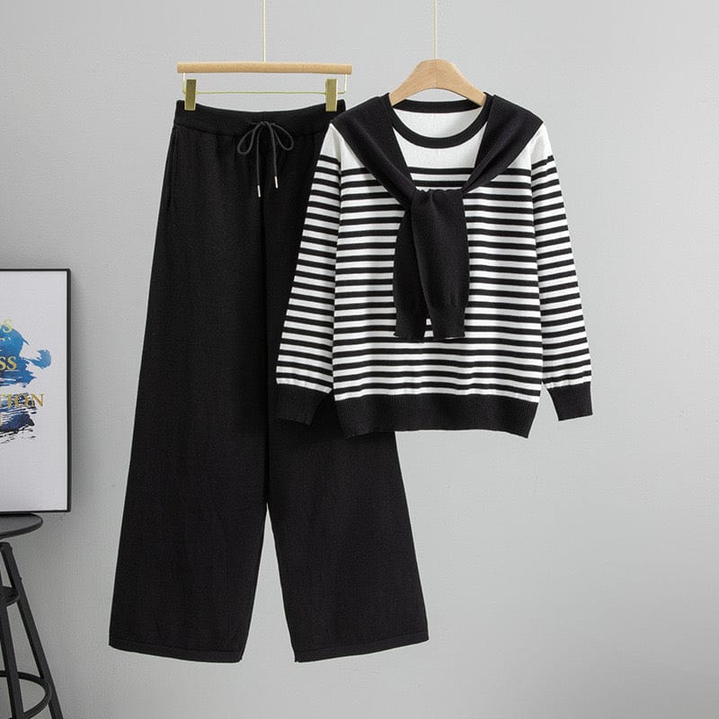 Ensemble col lavalli��re pull ray�� pantalon large ��l��gance intemporelle - sophistication fran?aise - MAX FOR ME