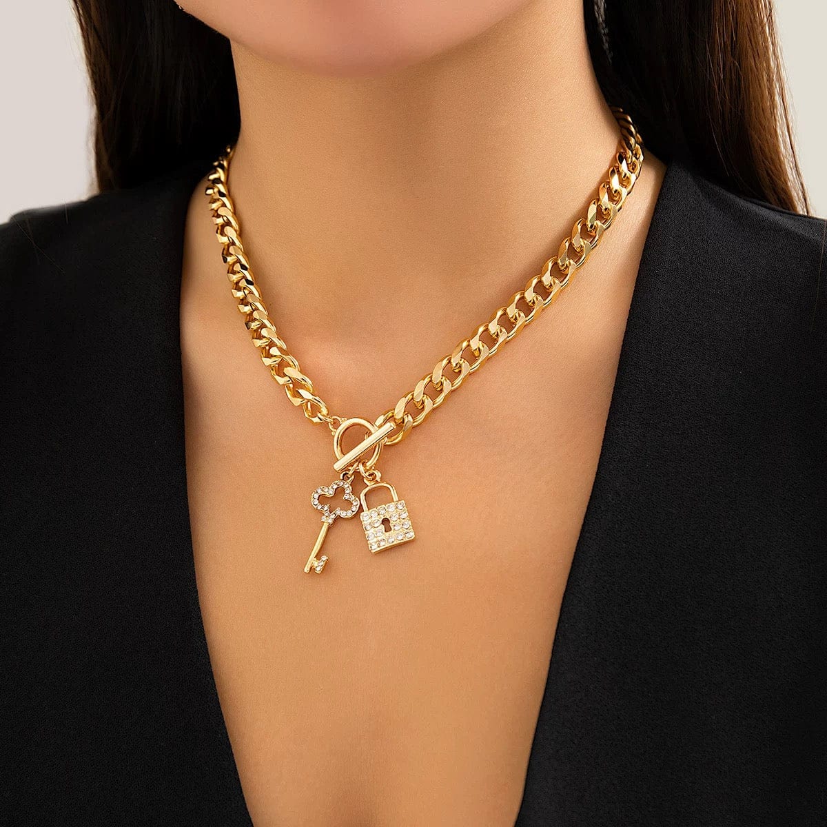 Ensemble collier bracelet cl�� cadenas femme strass romantique moderne MAX FOR ME