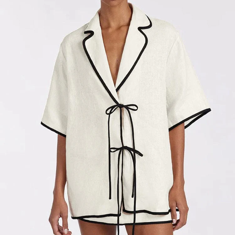 Ensemble jupe et veste �C silhouette courte et finition nou��e pour l����t��