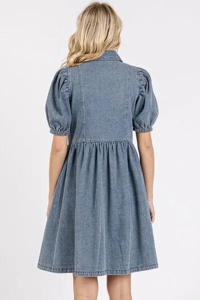 Robe en jean �� manches bouffantes - un style chic et d��contract�� - MAX FOR ME