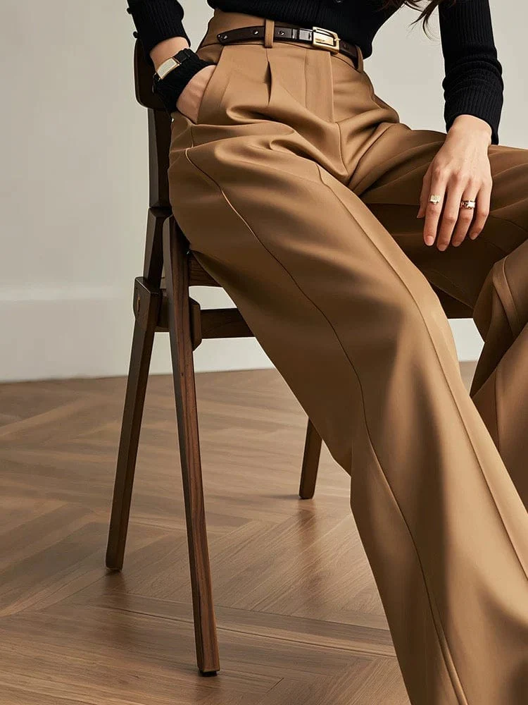 Pantalon femme large laine et Tencel coupe droite ��l��gante Max for Me - Sophistication tailleur moderne