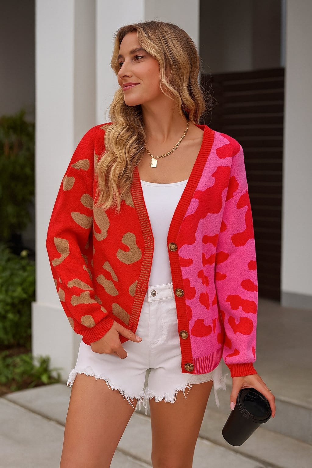 Cardigan l��opard bicolore en maille - un style audacieux et vibrant - MAX FOR ME