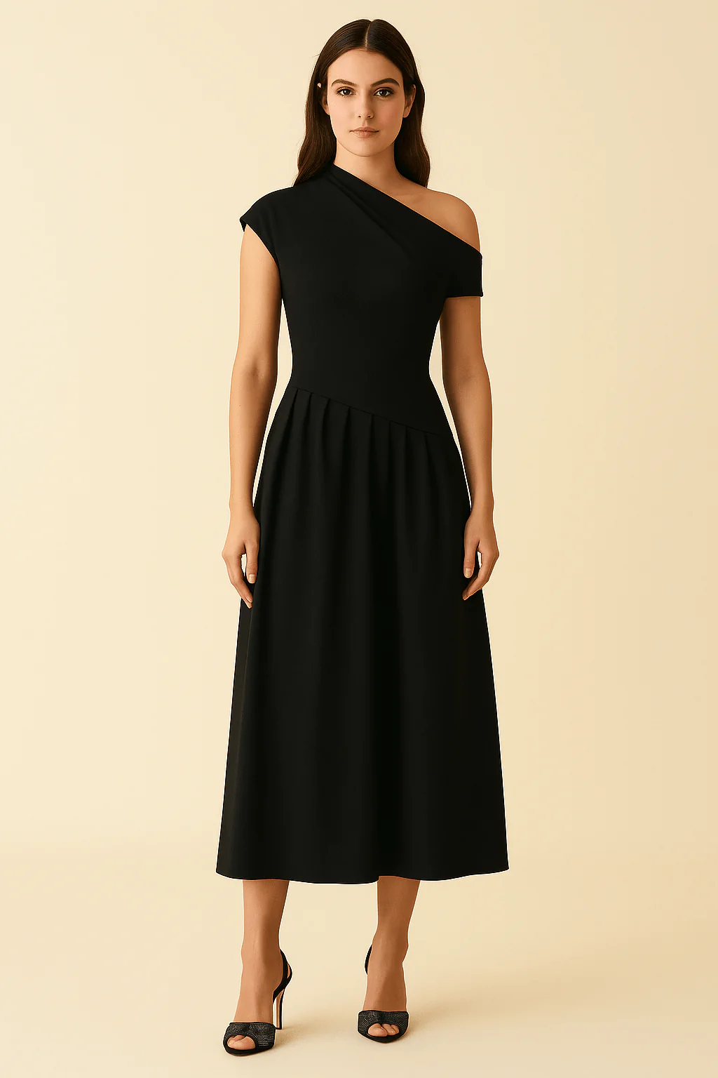 Robe Longue Asym��trique en Jersey �C ��l��gance Structur��e et Confort Moderne