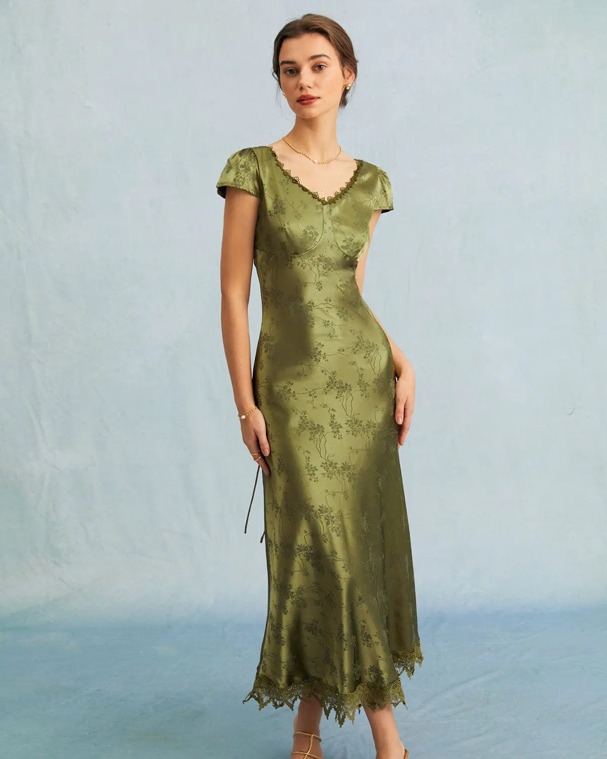 Robe Midi Femme Verte Taille M Satin ��l��gante