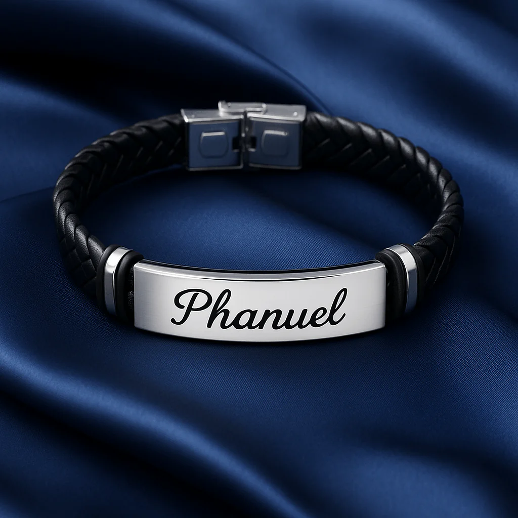 Bracelet personnalisé homme �?Tressé avec plaque gravée prénom