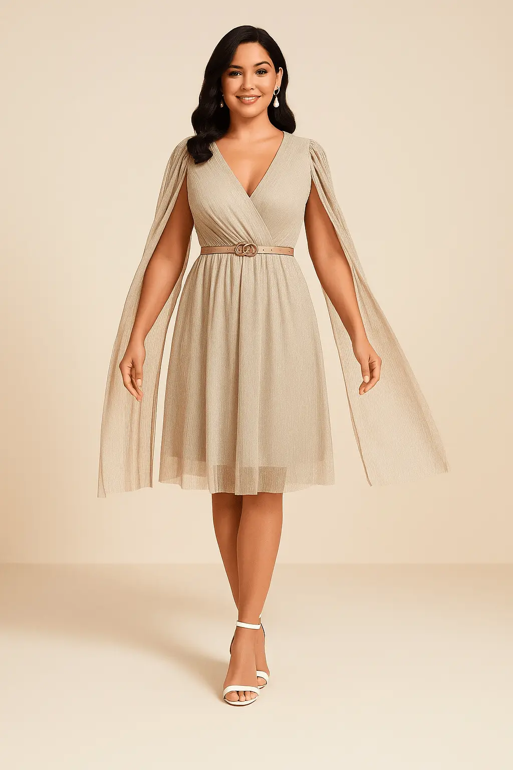 Robe de Soir��e Mi-longue �� Manches Fluides