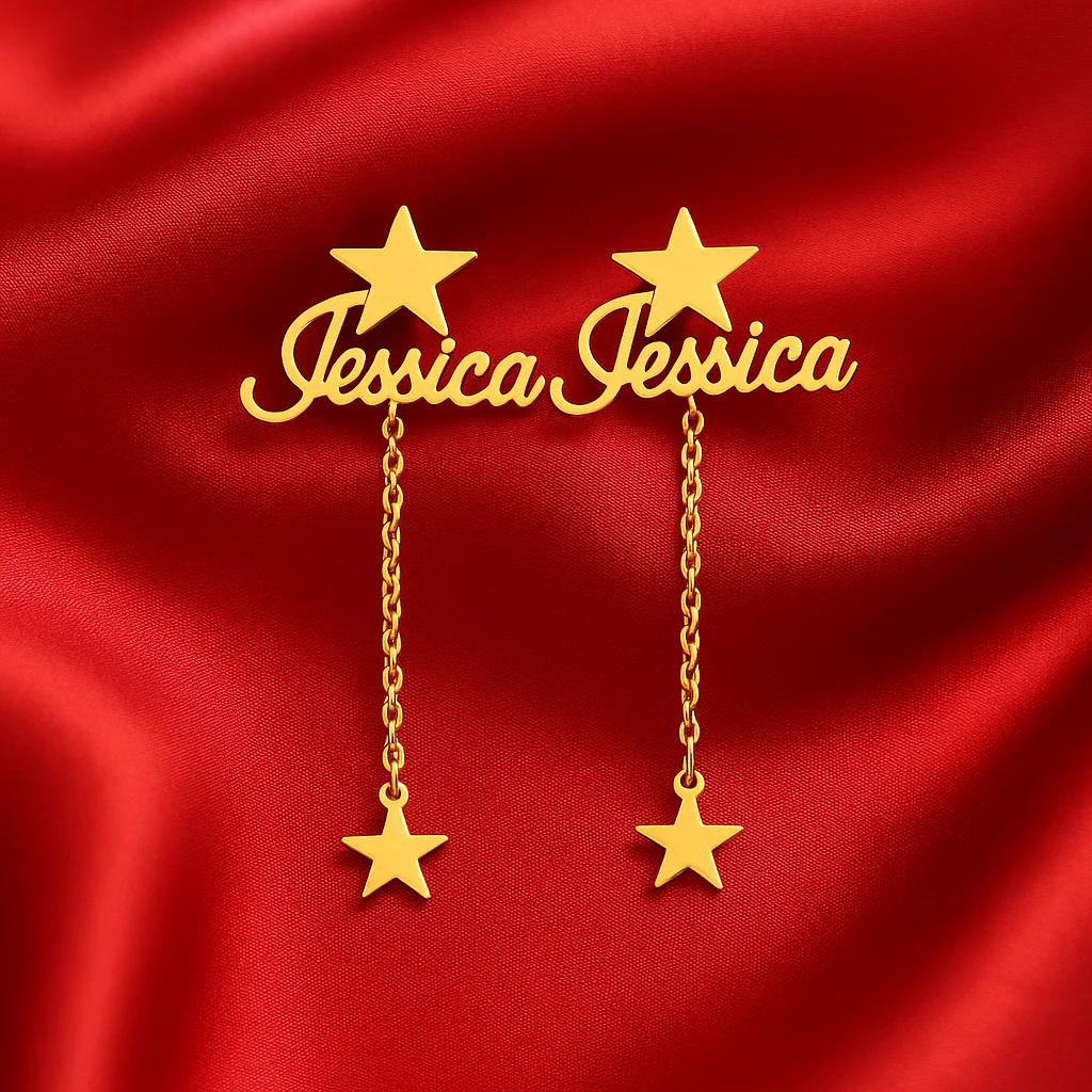 Boucles d’Oreilles Prénom Personnalisé avec Étoiles �?Acier Inoxydable or