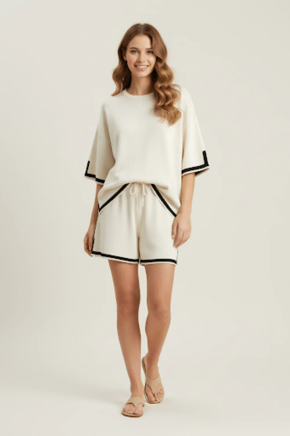 Ensemble short et t-shirt en maille - une allure chic et d��contract��e - MAX FOR ME