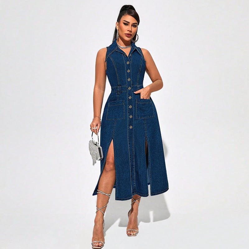 Robe midi en jean sans manches - une silhouette chic et affirm��e - MAX FOR ME