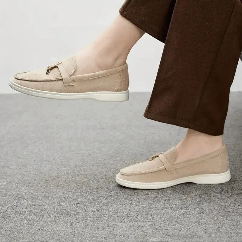 Mocassins Femme en Daim Beige �C Marche d'��t�� D��contract��e et ��l��gante