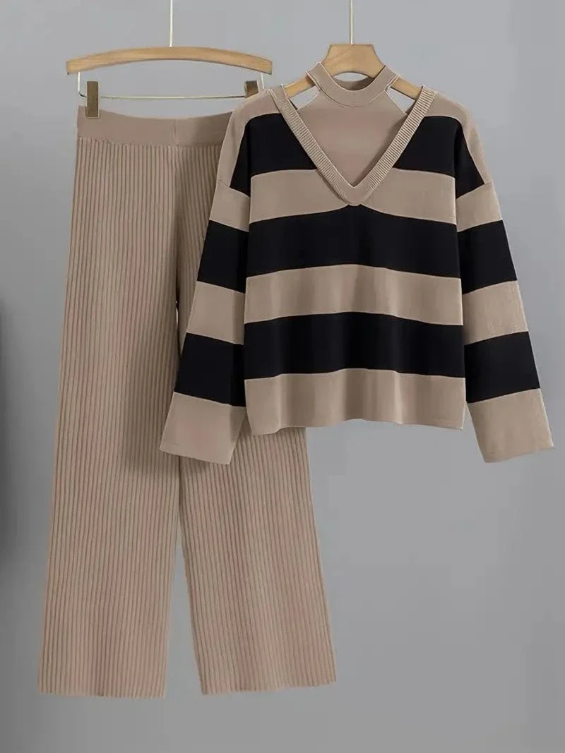 Ensemble tricot ray�� femme col montant pantalon c?tel�� - confort optimal - MAX FOR ME