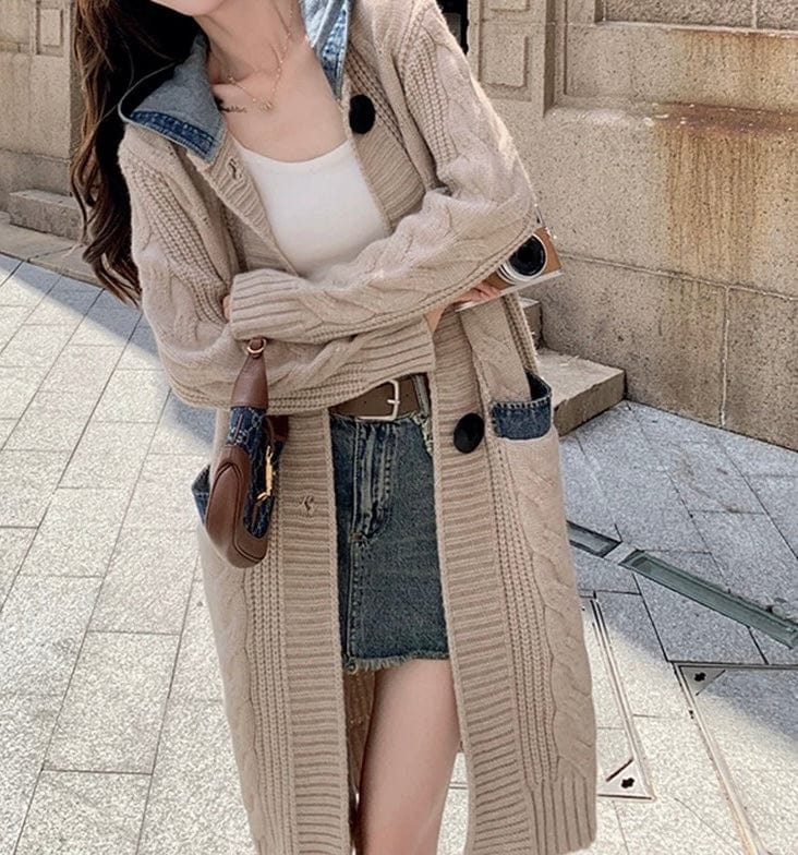 Cardigan long capuche maille ��paisse oversize style manteau chic MAX FOR ME