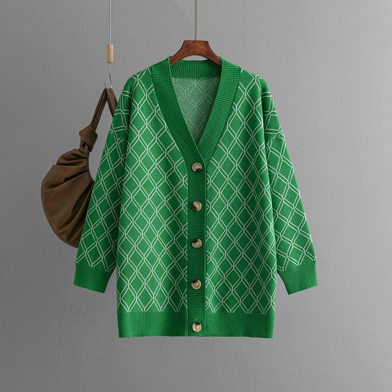 Cardigan motif losanges col V maille ample automne hiver MAX FOR ME