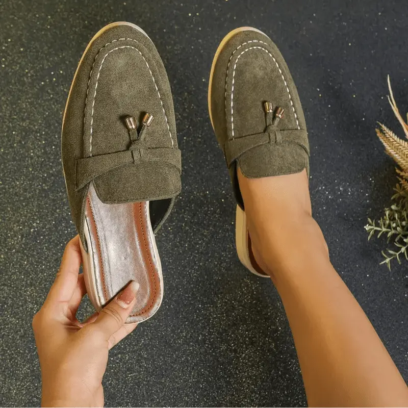 Mocassins Femme ��t�� �� Enfiler �C Su��dine Verte et D��tail D��coratif