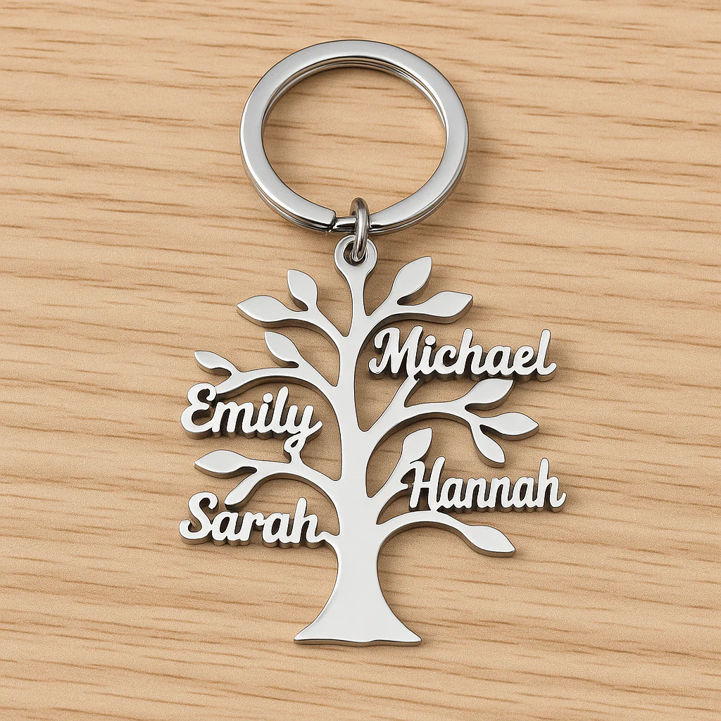 Porte-cl�� arbre g��n��alogique personnalis�� �C Gravure pr��noms en m��tal