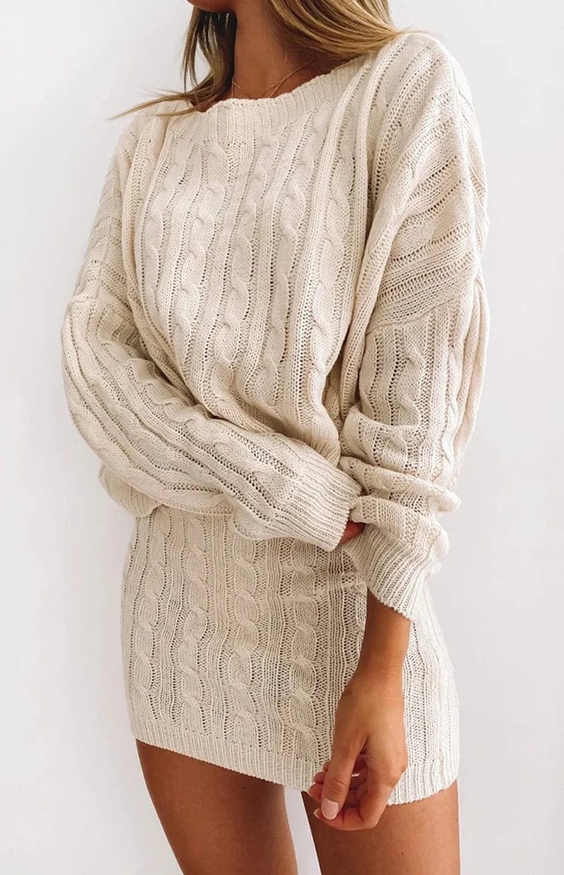 Ensemble jupe et pull en maille torsad��e - un style chic et cocooning - MAX FOR ME