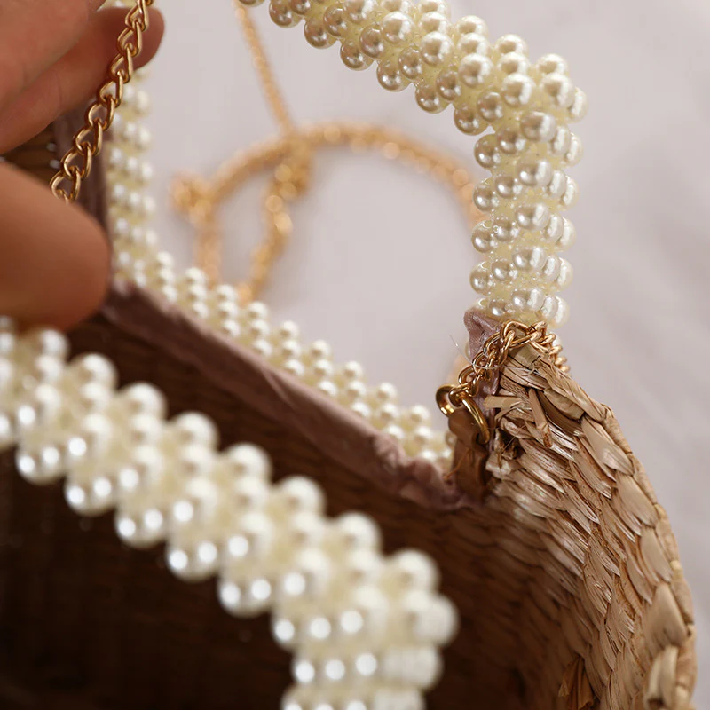 Sac tress�� �� la main style haute couture en raphia avec poign�� en perle bandouli��re ��l��gante _ Max for Me