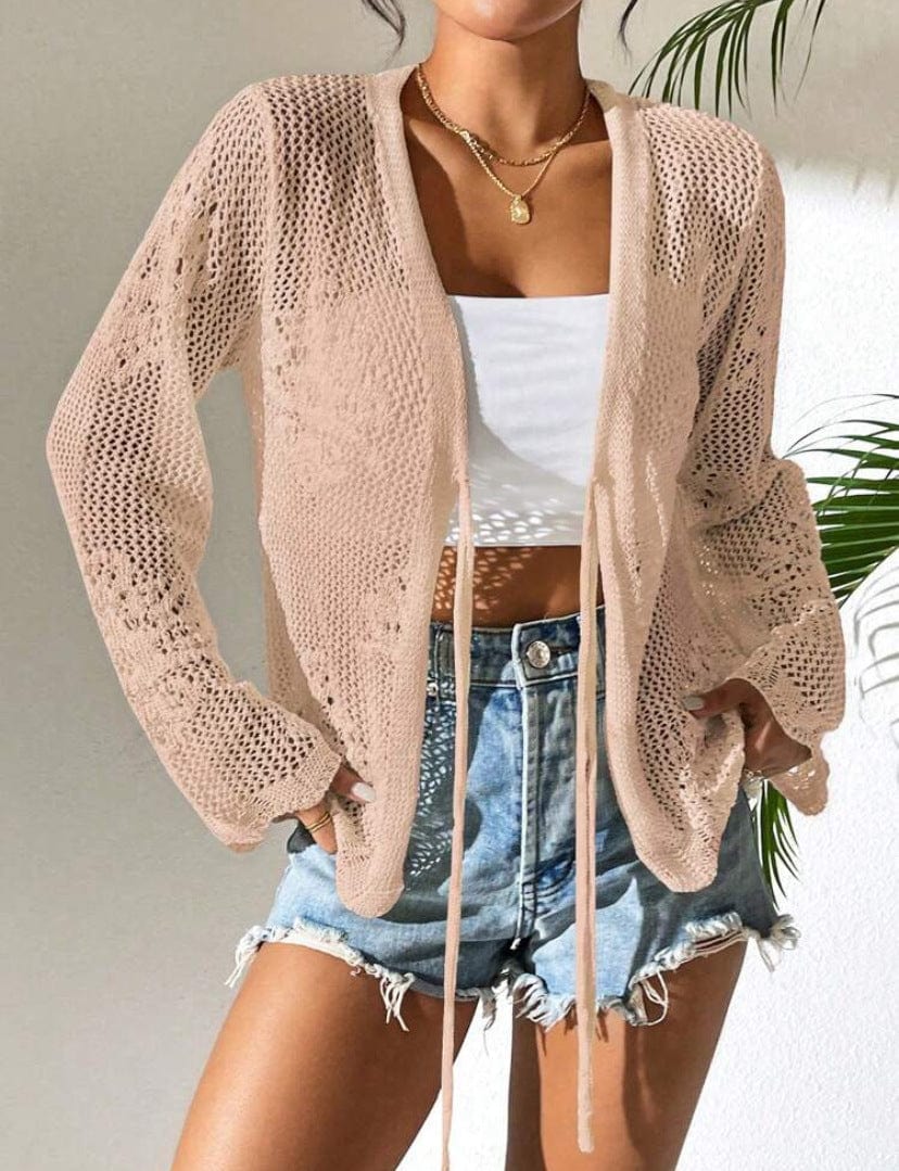 Cardigan tricot�� pour femme �C Ouvert sur le devant �C Coupe ample �C Couche l��g��re et respirante