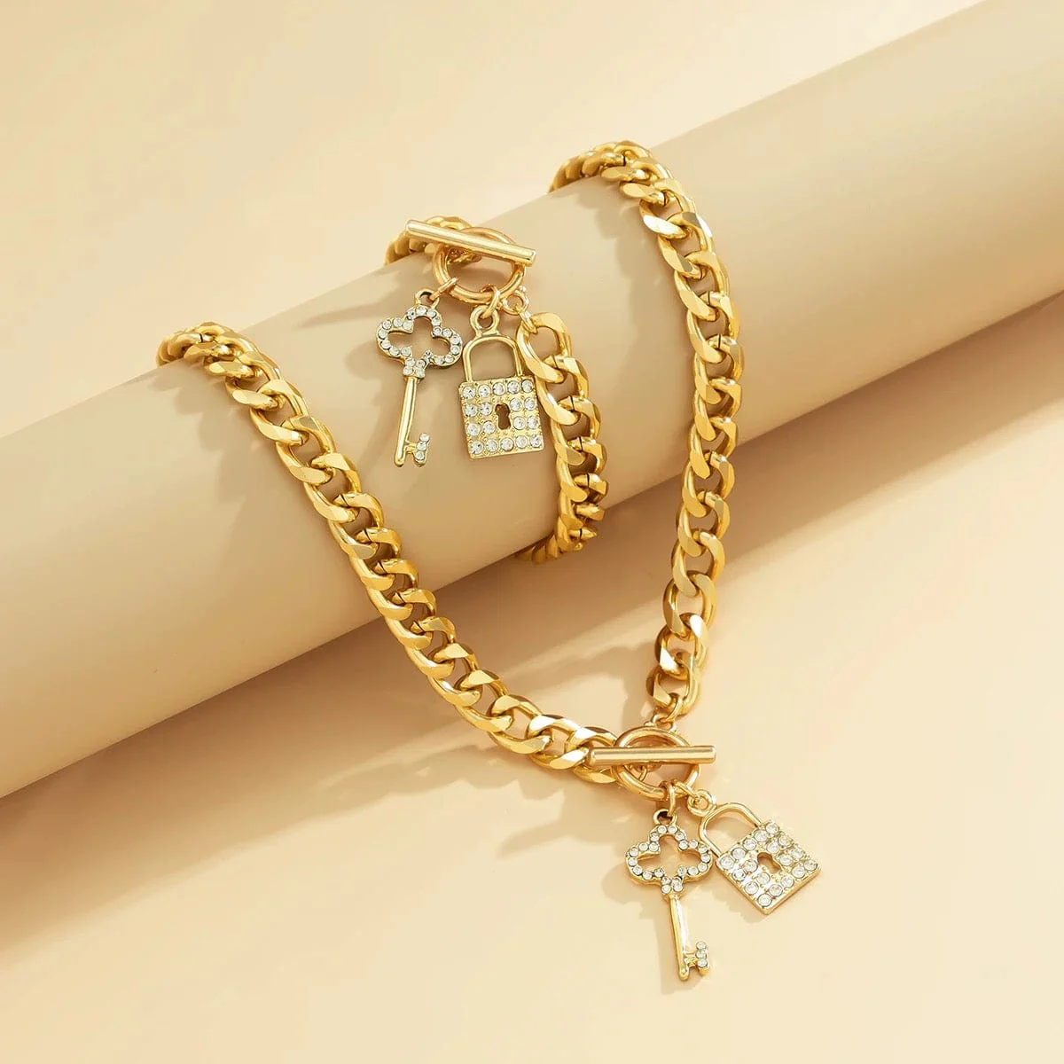 Ensemble collier bracelet cl�� cadenas femme strass romantique moderne MAX FOR ME