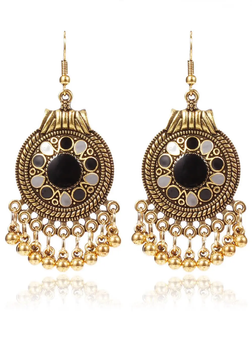 Boucles d’Oreilles Bohèmes à Disques et Pompons �?Style Rétro Ethnique Chic