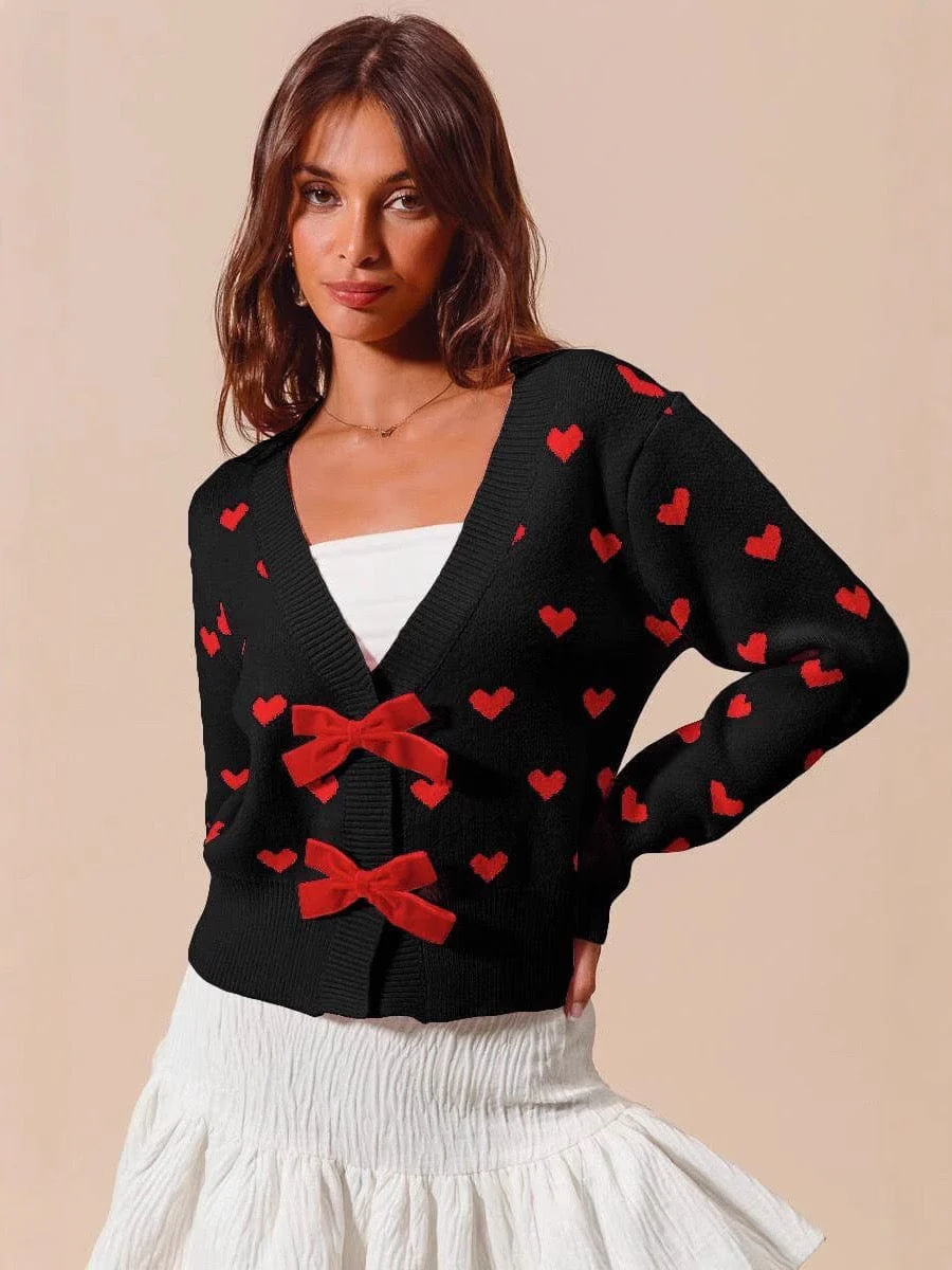 Cardigan court imprim�� c?urs et n?ud velours - charme et f��minit�� - MAX FOR ME