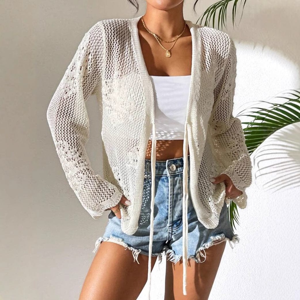 Cardigan tricot�� pour femme �C Ouvert sur le devant �C Coupe ample �C Couche l��g��re et respirante