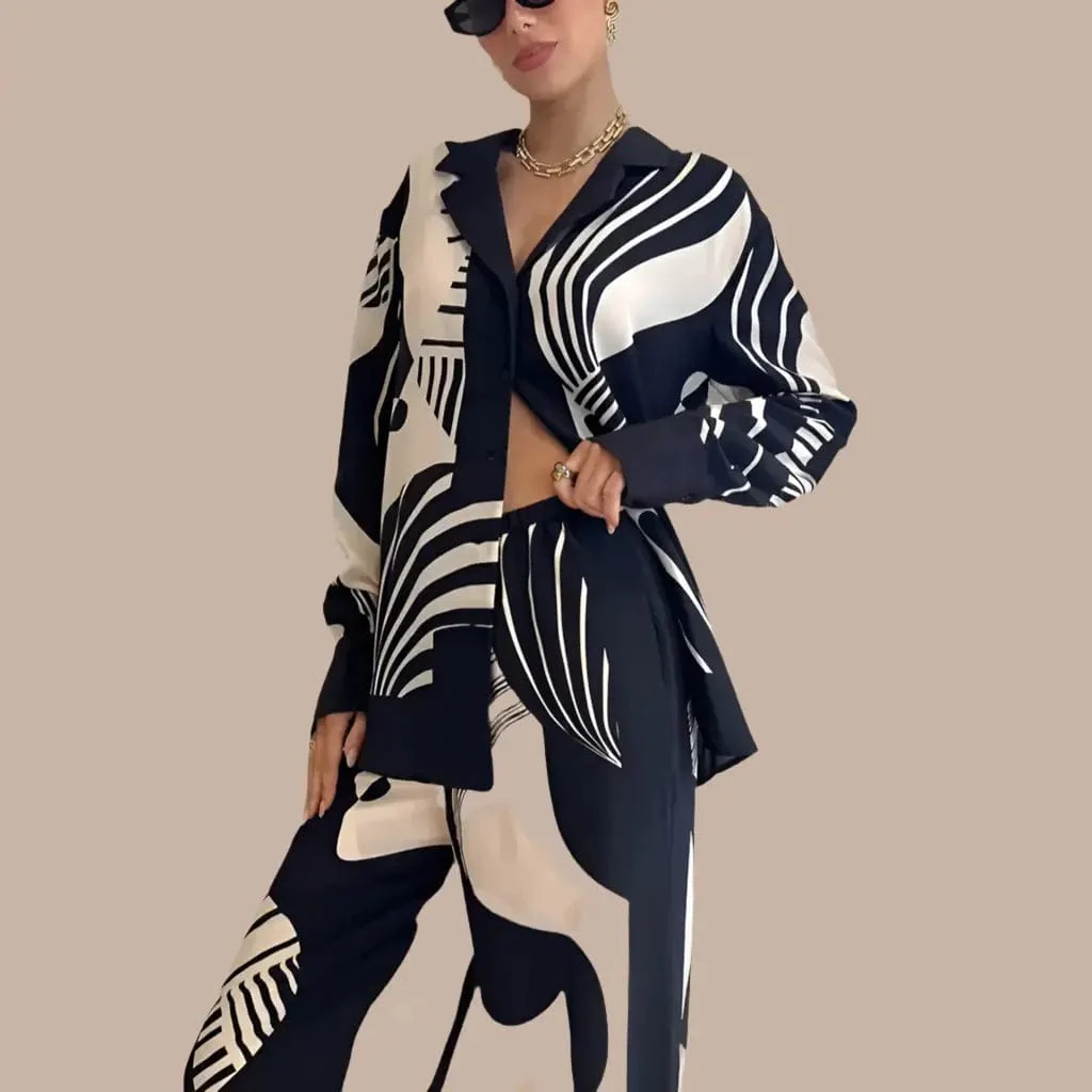 Ensemble imprim�� chemise et pantalon ��t�� - L��ger - 2 pi��ces