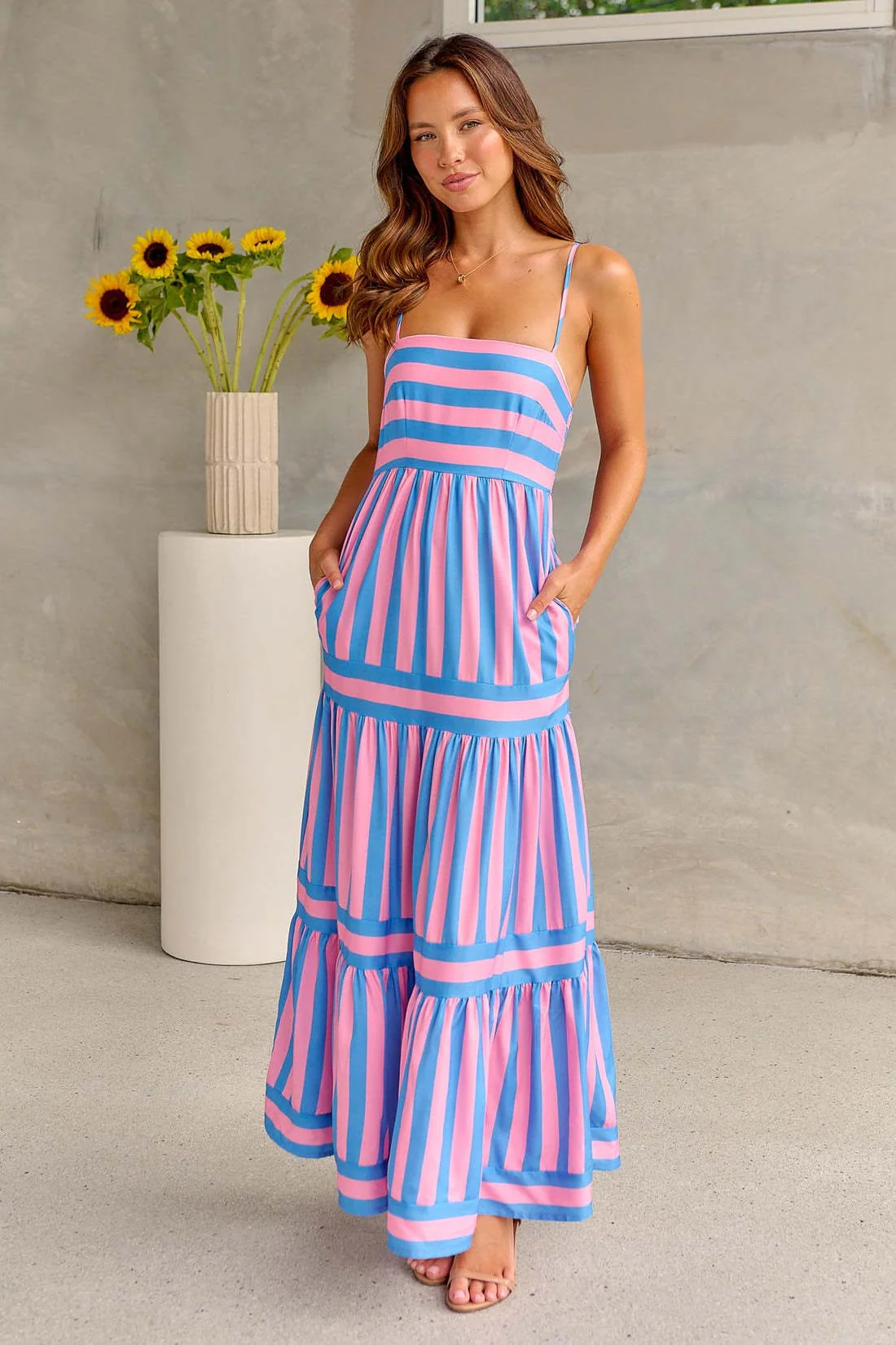 Robe maxi �� niveaux ray��s