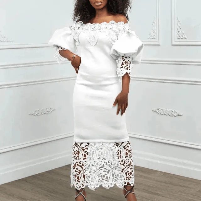 Robes de luxe en dentelle - Manches lanterne Bouffantes