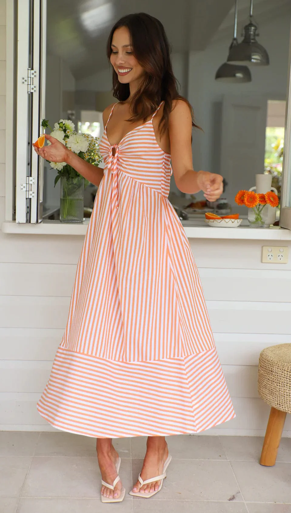 Robe maxi ray��e �� bretelles fines �C ��l��gance estivale fluide