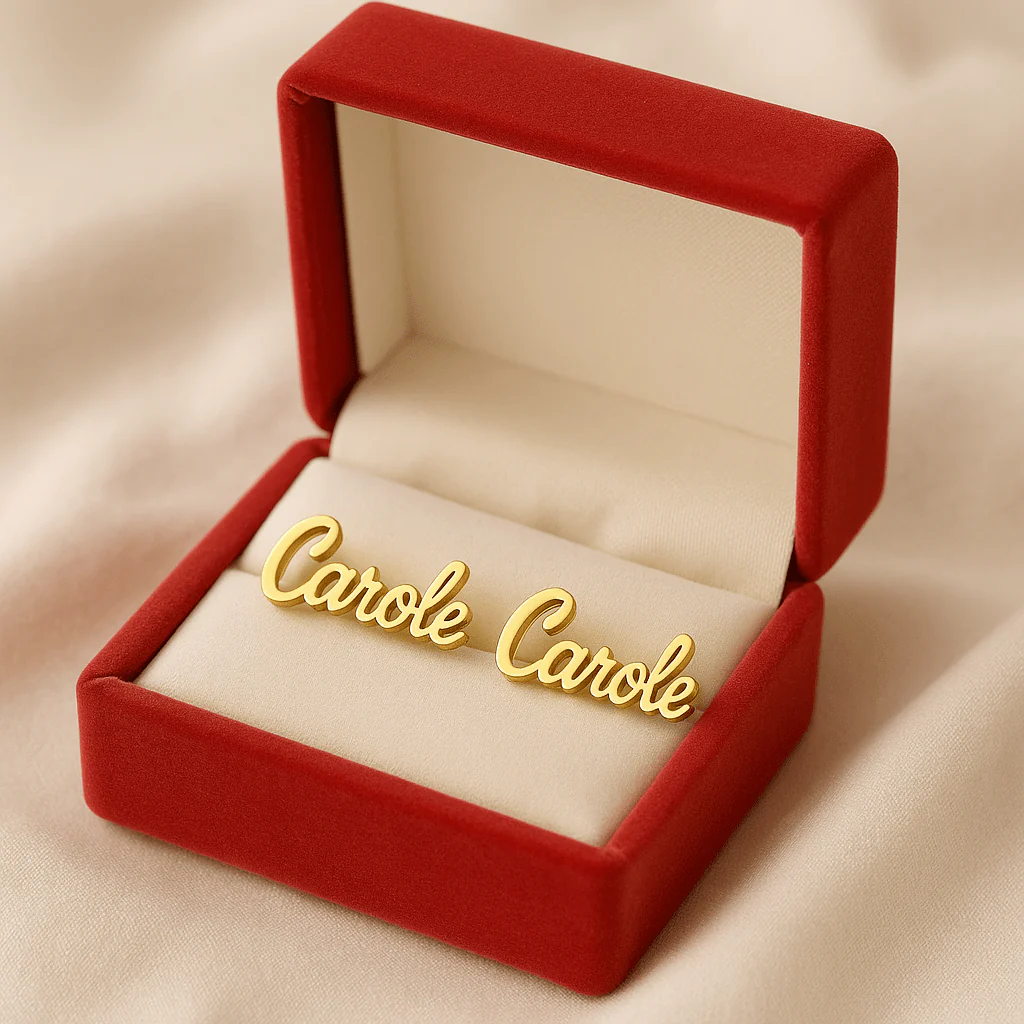 Boucles d��oreilles personnalis��es �C Acier inoxydable dor�� avec pr��nom