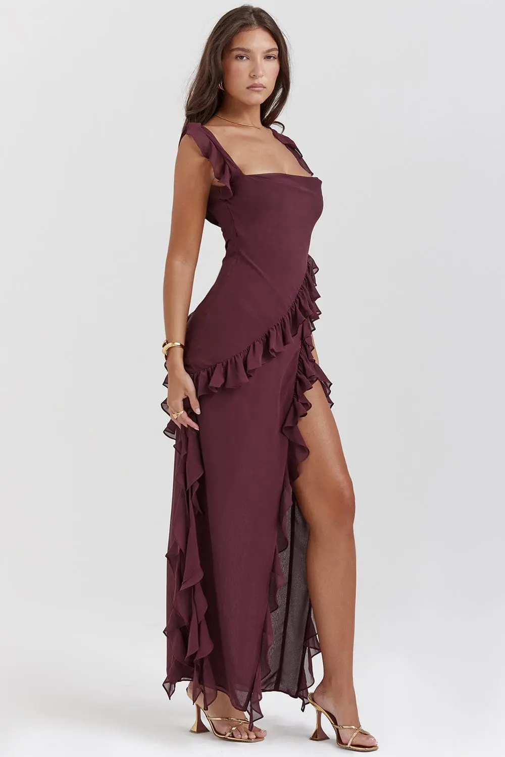 Robe Longue Femme Fendue Volants
