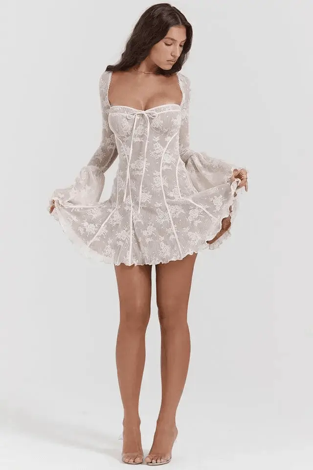 Robe mini Alix en dentelle �� pois avec corset