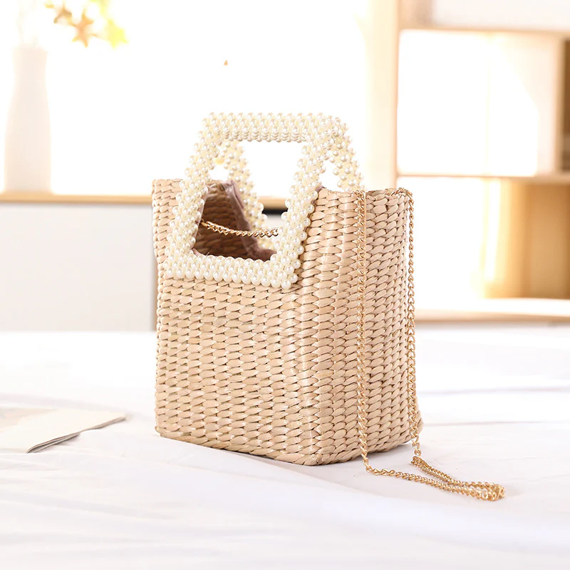 Sac tress�� �� la main style haute couture en raphia avec poign�� en perle bandouli��re ��l��gante _ Max for Me